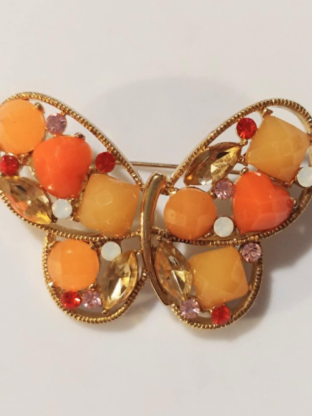 Y2K Shades of Summer Goldtone Butterfly Brooch Pin with Rhinestone Accents